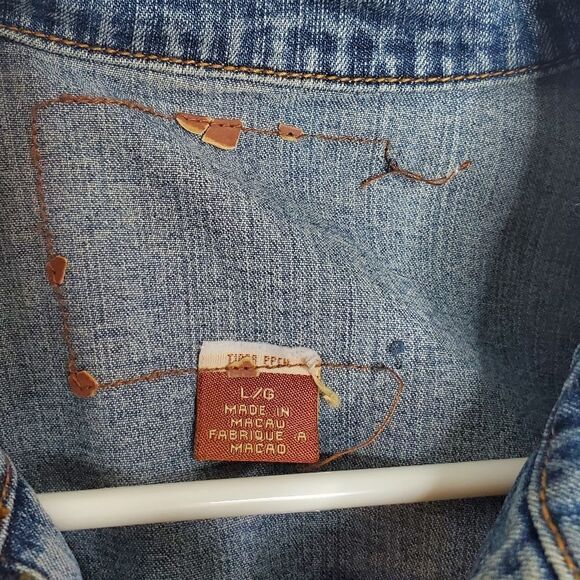 Guess L Jean Jacket Vintage Stretch Denim Light Blue Acid Wash Zip Up - Picture 15 of 16